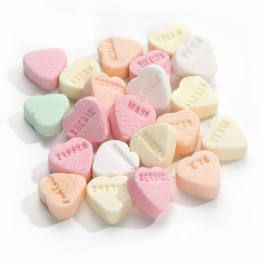 Petits cœurs dextrose avec message -100g