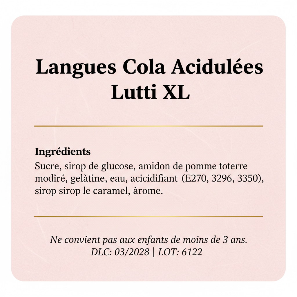 Ingrédients Langues Cola Lutti