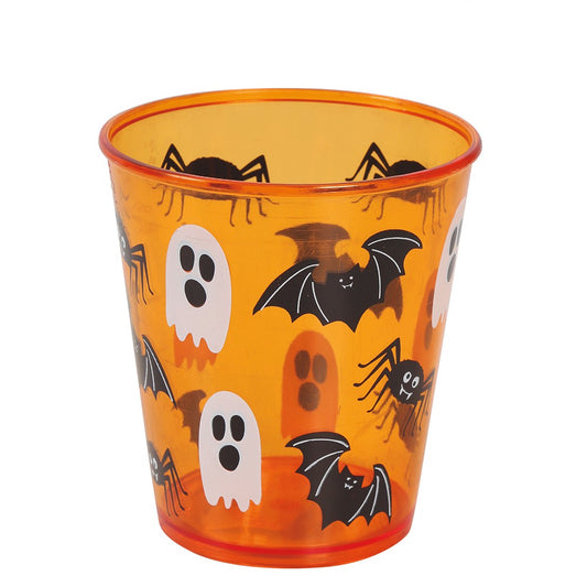 VERRE PLASTIQUE RÉUTILISABLE HALLOWEEN ORANGE 10CM ( l' unité )